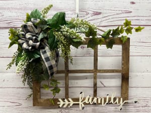 Family First Wooden Window With Silk (Artificial) Floral Accents Flower Bouquet