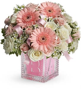 Baby's First Block by Teleflora - Pink Flower Bouquet