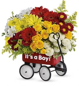 Baby's Wow Wagon by Teleflora - Boy Flower Bouquet