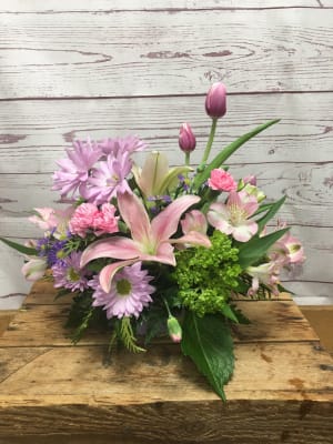 Spring In Full Bloom Basket Flower Bouquet
