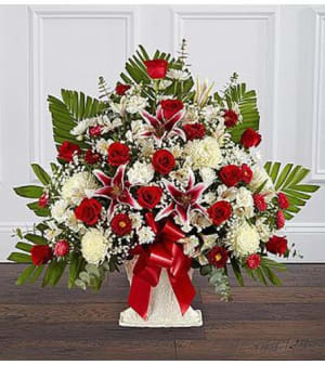 Red Rose and Lily Floor Basket Flower Bouquet