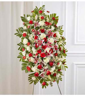 Red Rose and Lily Standing Spray Flower Bouquet