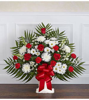 Heartfelt Tribute Red & White Floor Basket Flower Bouquet