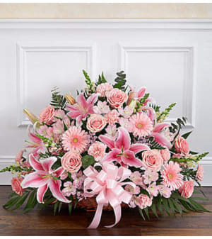 Thoughts and Prayers™ Pink Fireside Basket Flower Bouquet