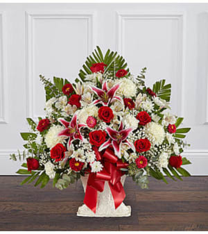 Red Rose and Lily Floor Basket Flower Bouquet