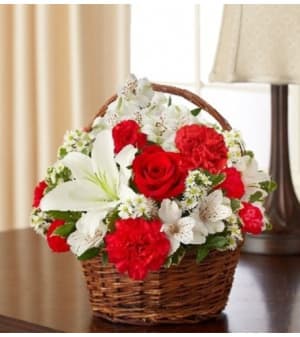 Peace, Prayers & Blessings - Red and White Flower Bouquet