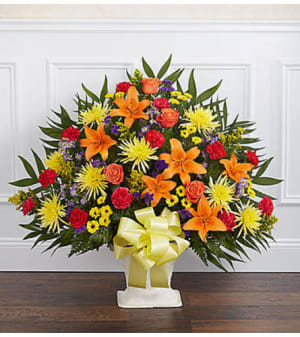 Heartfelt Tribute Bright Floor Basket Flower Bouquet