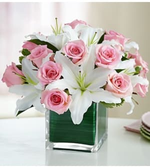 Modern Embrace Pink Rose & Lily Cube Flower Bouquet