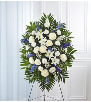 Blue & White Sympathy Standing Spray Flower Bouquet