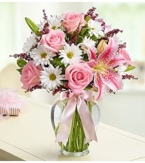 Mother’s Embrace™ in a Clear Vase Flower Bouquet