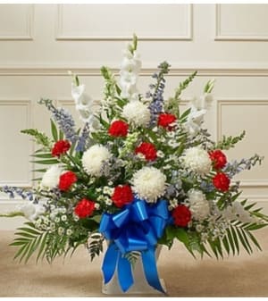Red White And Blue Sympathy Floor Basket Flower Arrangement Red White And Blue Sympathy Floor Basket Flower Bouquet