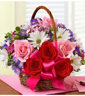 Basket of Love with Roses Flower Bouquet