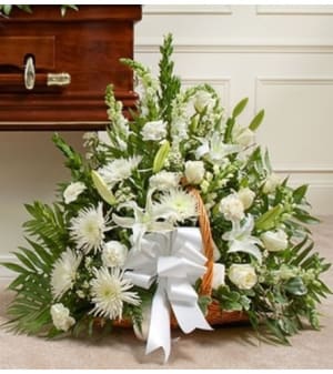Thoughts and Prayers™ White Fireside Basket Flower Bouquet