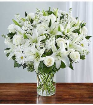 Sincerest Sorrow - All White Flower Arrangement Sincerest Sorrow - All White Flower Bouquet