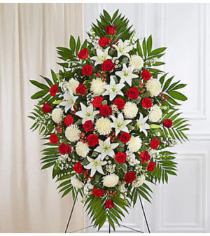 Red & White Sympathy Standing Spray Flower Bouquet