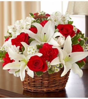 Peace, Prayers & Blessings - Red and White Flower Bouquet