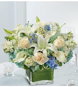 Blue and White Centerpiece Package Flower Arrangement Blue and White Centerpiece Package Flower Bouquet