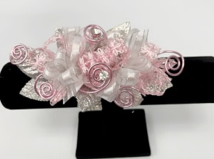 WRIST CORSAGE PINK & SILVER Flower Bouquet