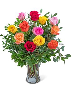 One Dozen Vibrant Roses Flower Bouquet