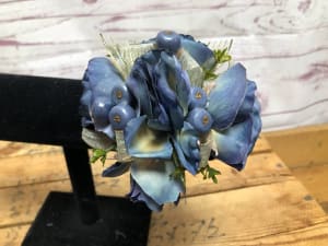 Bright Blueberry Silk (Artificial) Wristlet Corsage Flower Bouquet