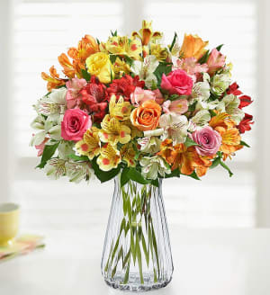 Assorted Roses & Peruvian Lily Bouquet for Mom Flower Bouquet