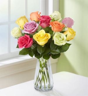 One Dozen Assorted Roses for Mother's Day Flower Bouquet