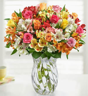 Assorted Roses & Peruvian Lily Bouquet for Mom Flower Bouquet