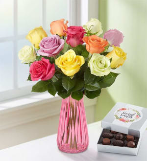 One Dozen Assorted Roses for Mother's Day Flower Bouquet