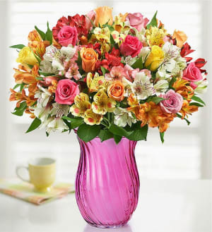 Assorted Roses & Peruvian Lily Bouquet for Mom Flower Bouquet