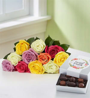One Dozen Assorted Roses for Mother's Day Flower Bouquet