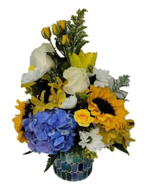 Blue Mosaic Sunset Flower Bouquet