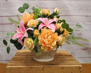 Pink and Peach Silk (Artificial) Arrangement Flower Bouquet