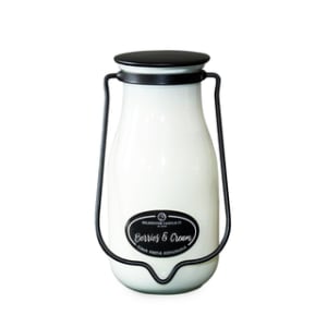 14 oz Milkbottle Jar:  Berries & Cream Candle Flower Bouquet