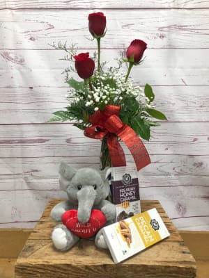 I Love You Beary Much!  Roses with Plush and Chocolate Flower Bouquet