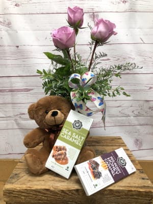 I Love You Beary Much!  Roses with Plush and Chocolate Flower Bouquet