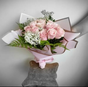 12 Roses Pink Clouds Flower Bouquet