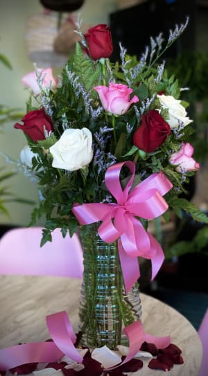 One Dozen Mixed Standard Roses Flower Bouquet