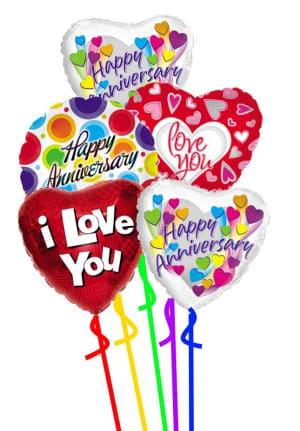 Happy Anniversary and I Love You Balloons with candy Flower Bouquet