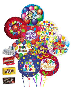 Nine Happy Birthday balloon with Candy Flower Bouquet