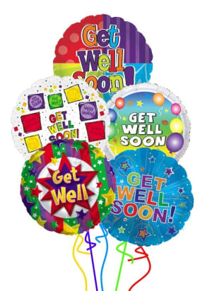 Five Get Well Balloons With Candy Flower Bouquet