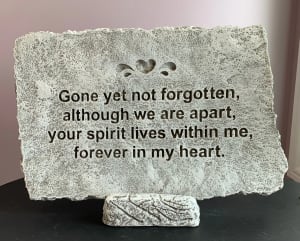 Gone Yet Not Forgotten Large Memorial Stone on Stone Stand Flower Bouquet
