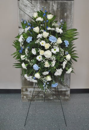 Blue and White Standing Easel Spray Flower Bouquet