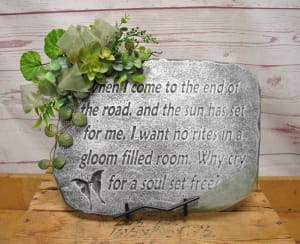 Arms of an Angel Memorial Stone On Stand Flower Bouquet
