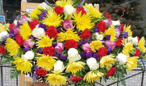 Purple Red And Gold Casket Spray Flower Bouquet