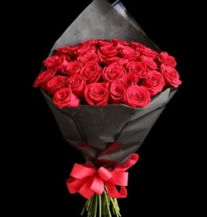 24 Long Stem Red Roses Wrapped Bouquet Flower Bouquet