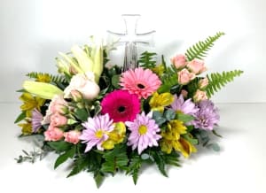 Crystal Cross Sympathy Arrangement Flower Bouquet