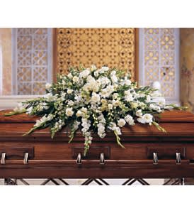 Pure White Casket Spray Flower Arrangement Pure White Casket Spray Flower Bouquet