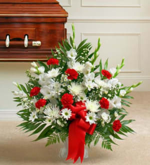 Tribute Red & White Floor Basket Arrangement Flower Bouquet