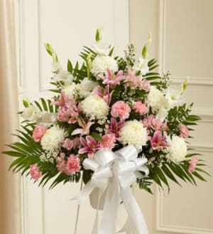 Heartfelt Sympathies Pink & White Standing Basket Flower Bouquet