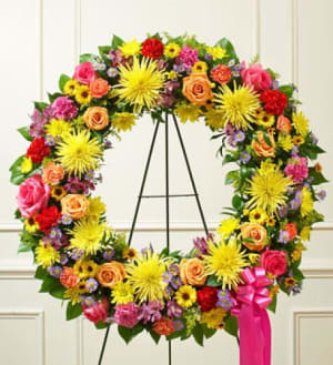 Serene Blessings Bright Standing Wreath Flower Bouquet